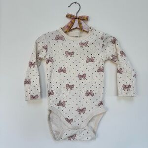 H&M Cream and Pink Bow Print Baby Bodysuit